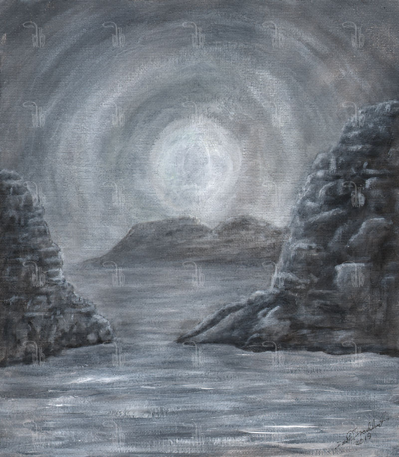 Castle ruins on a moonlit frosty morning  - Acrylic on canvas paper - 247mm x 280mm