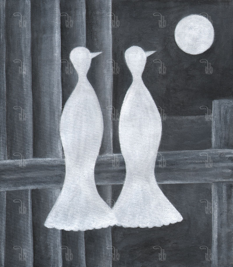 Watching the Moon - Acrylic on canvas paper - 147mm x 280mm