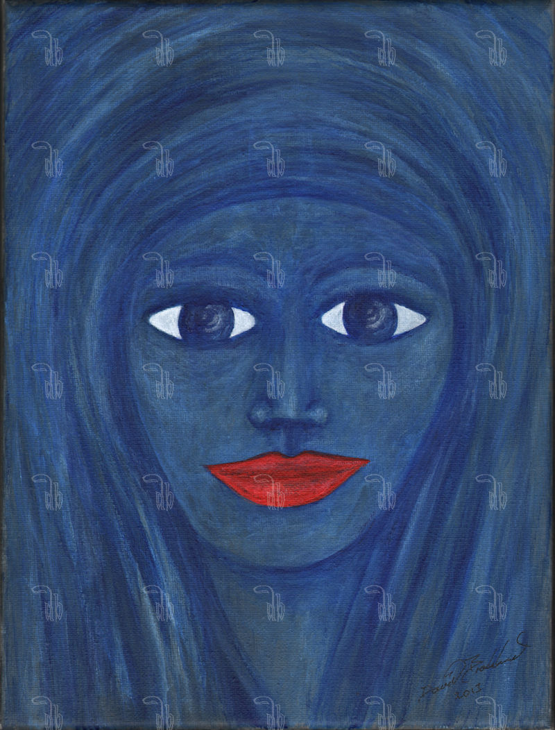 Blue face with Red lips - Acrylic 230mm x 300mm